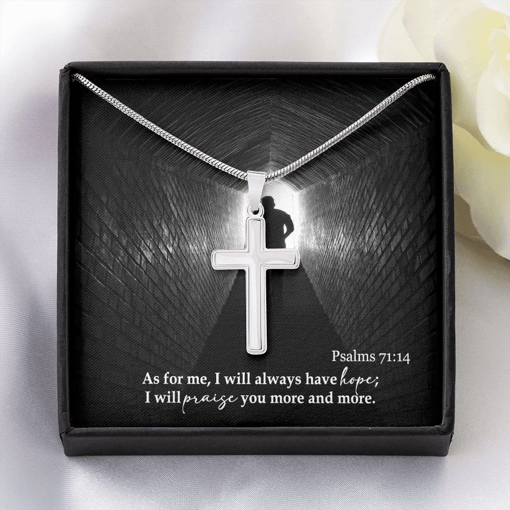As For Me, I Will Always Have Hope - Stainless Cross Necklace with Message Card - Gift for Him