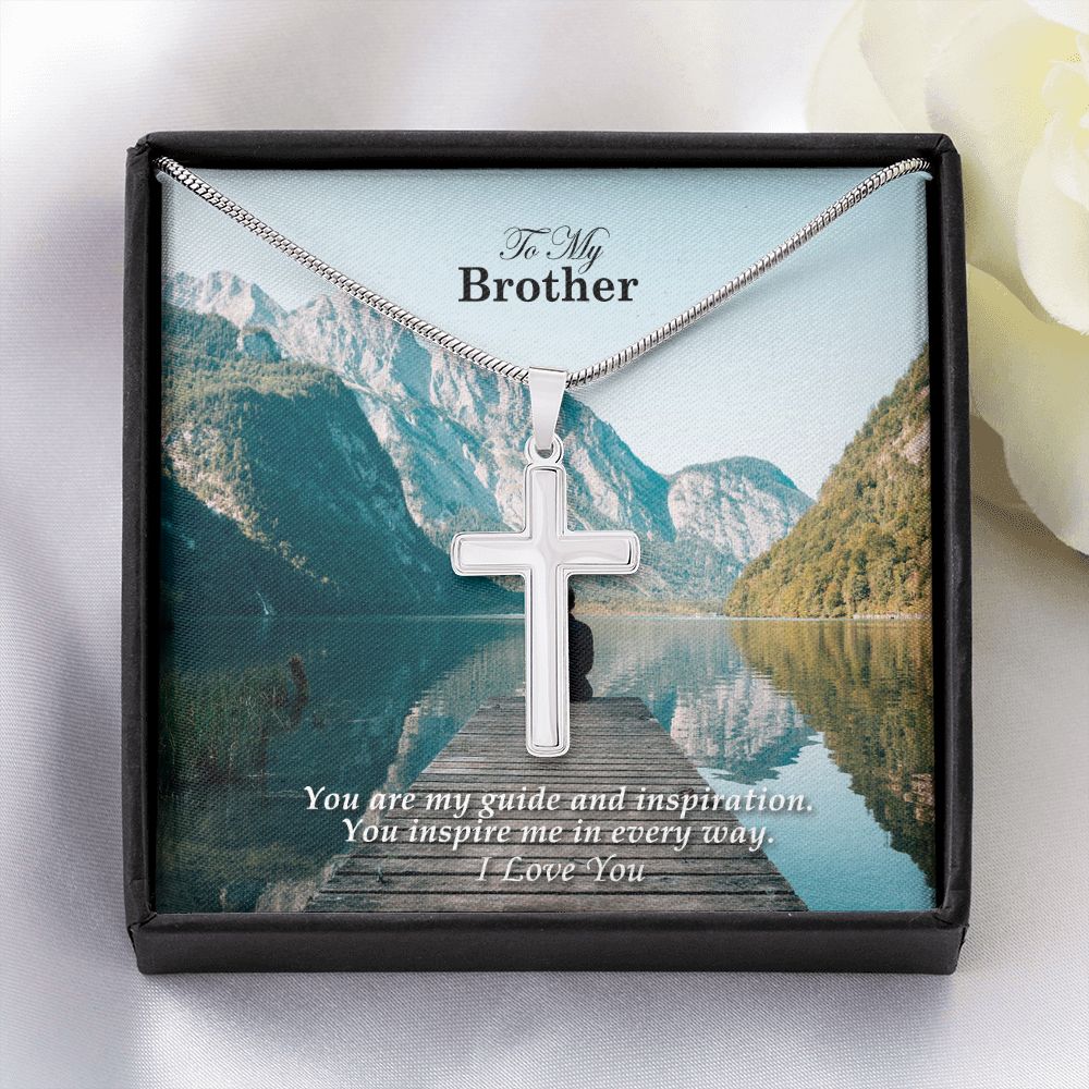 To My Brother, You Inspire Me In Every Way - Cross Necklace Necklace - Gift for Brother