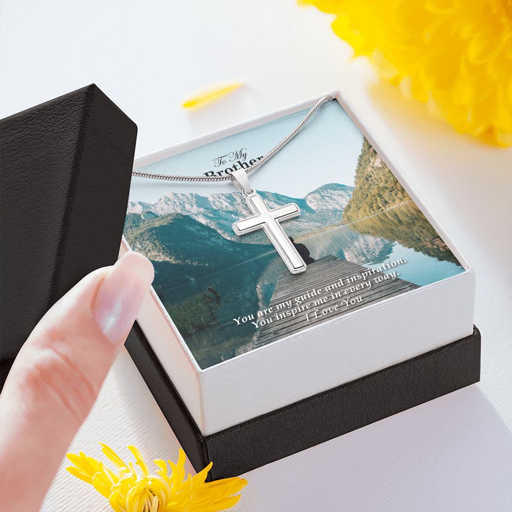 To My Brother, You Inspire Me In Every Way - Cross Necklace Necklace - Gift for Brother