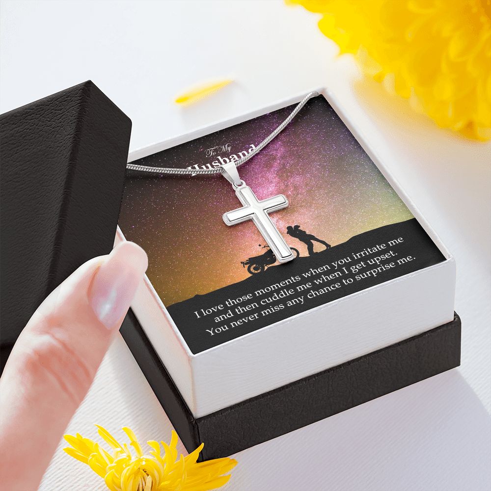 To My Husband, I Love Those Moments When You Irritate Me - Stainless Cross Necklace - Gift for Husband