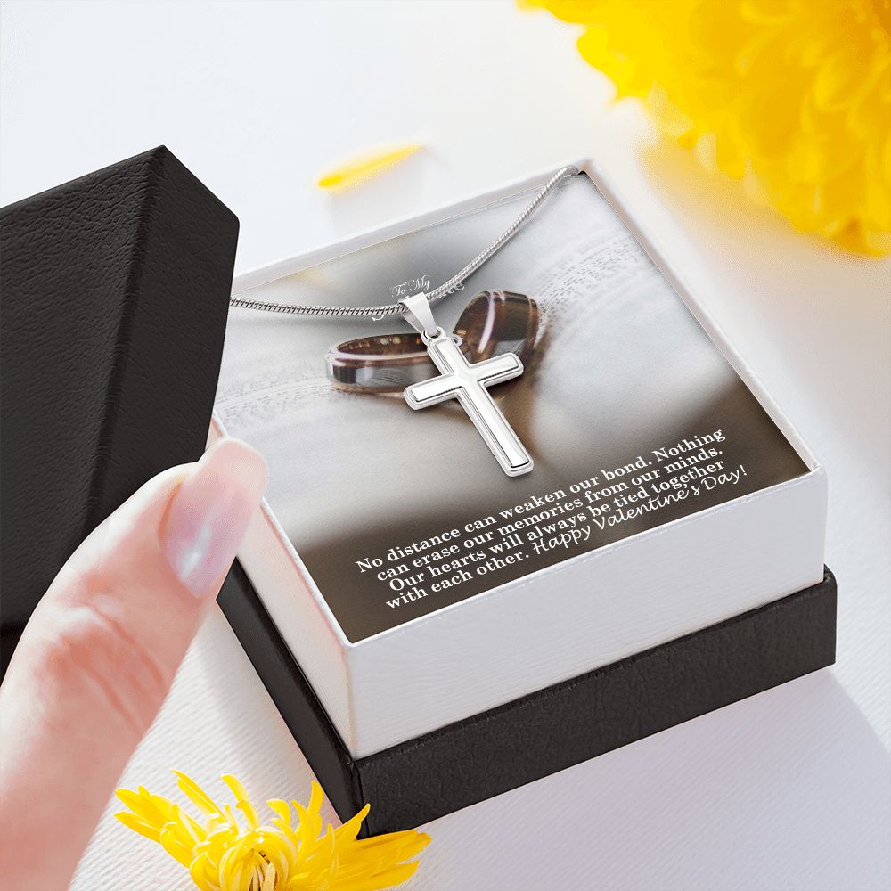 To My Soulmate, Our Hearts Will Always Be Tied Together With Each Other - Stainless Cross Necklace with Message Card - Gift for Him