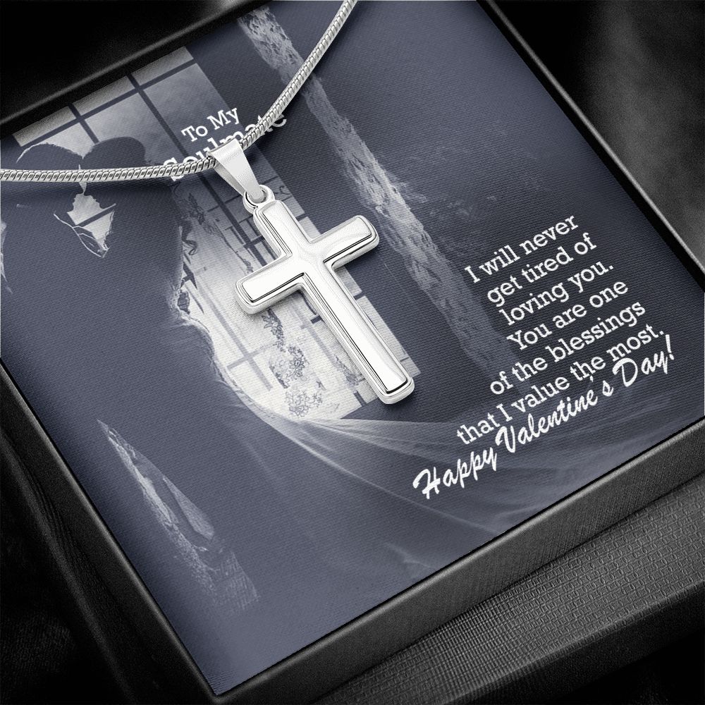 To My Soulmate, You Are One of The Blessings That I Value The Most - Stainless Cross Necklace with Message Card - Gift for Him