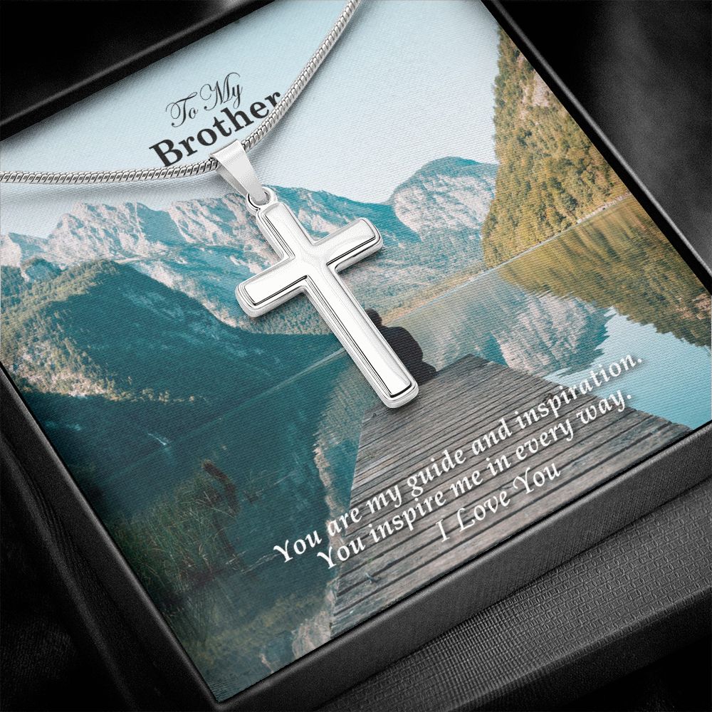 To My Brother, You Inspire Me In Every Way - Cross Necklace Necklace - Gift for Brother