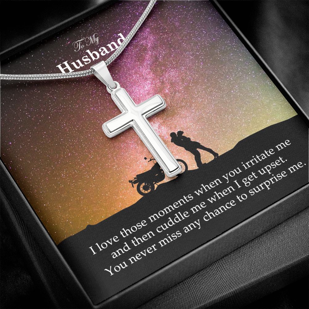 To My Husband, I Love Those Moments When You Irritate Me - Stainless Cross Necklace - Gift for Husband