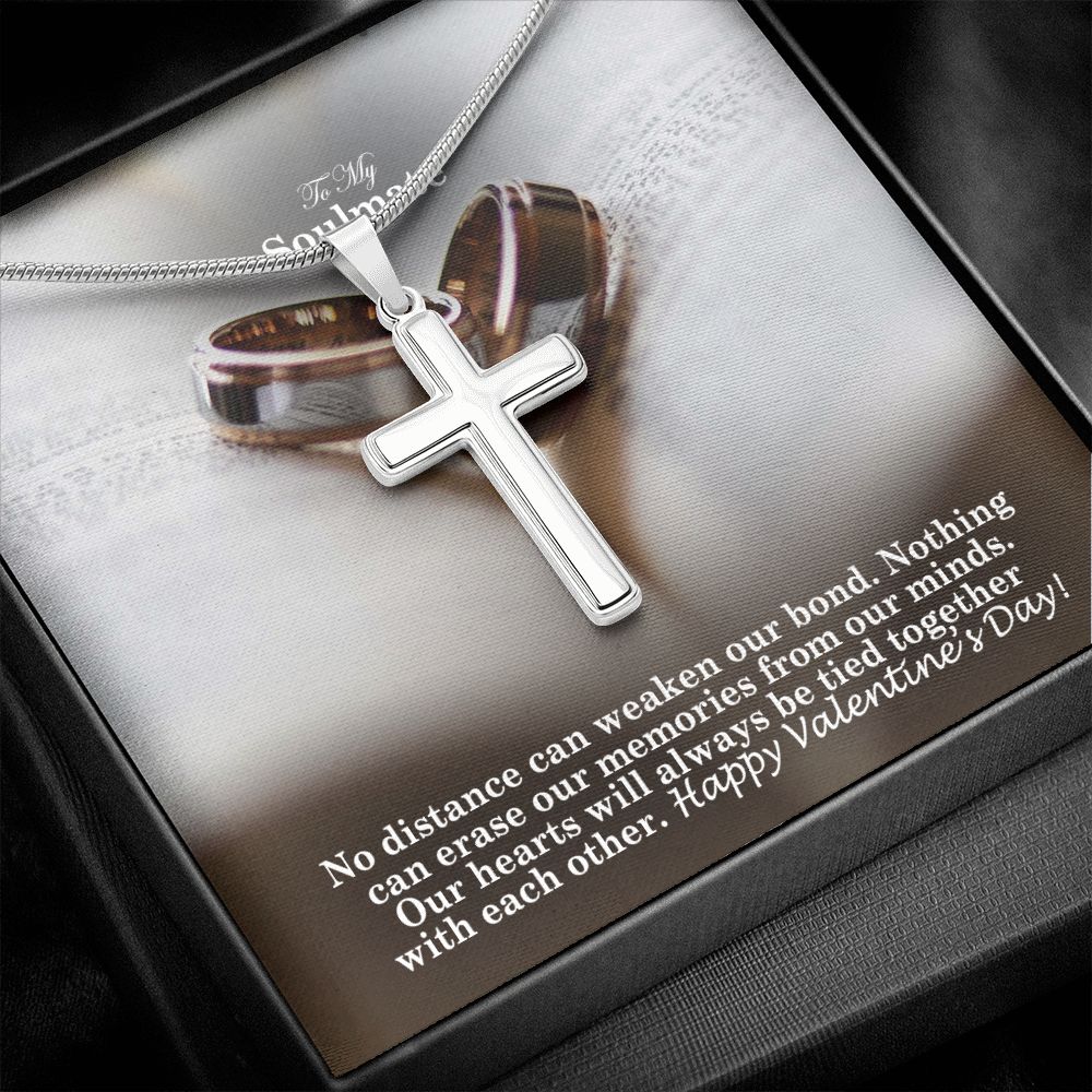 To My Soulmate, Our Hearts Will Always Be Tied Together With Each Other - Stainless Cross Necklace with Message Card - Gift for Him