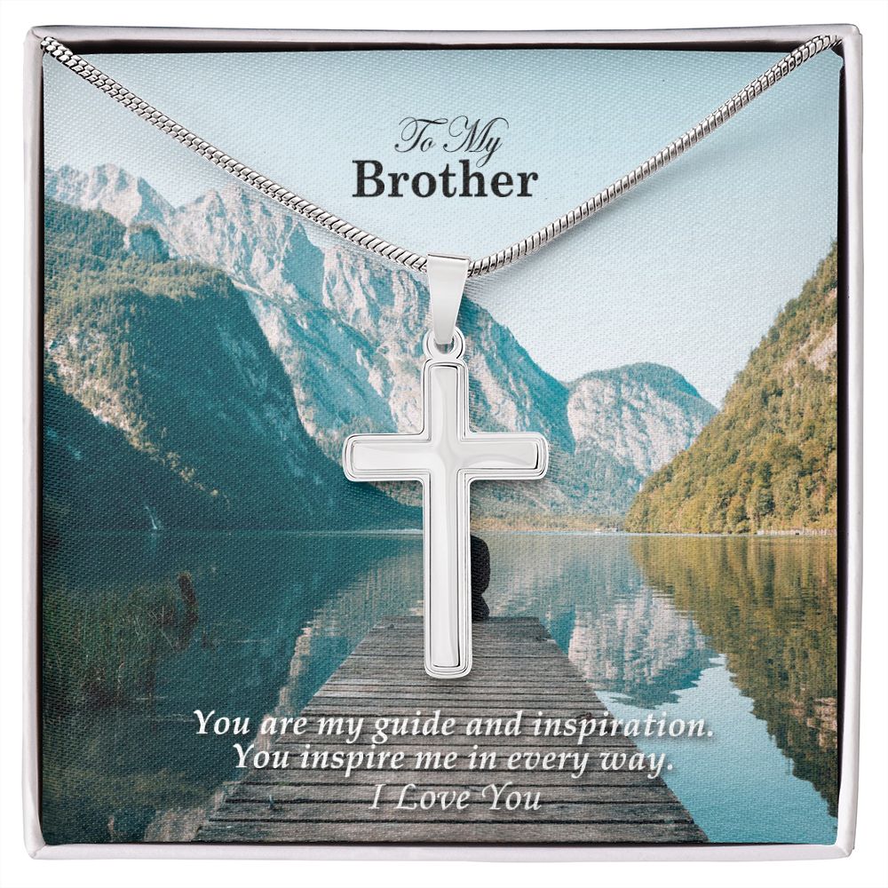 To My Brother, You Inspire Me In Every Way - Cross Necklace Necklace - Gift for Brother