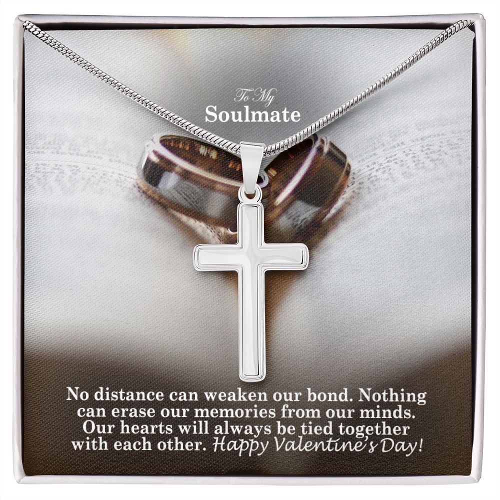 To My Soulmate, Our Hearts Will Always Be Tied Together With Each Other - Stainless Cross Necklace with Message Card - Gift for Him