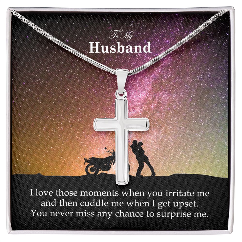 To My Husband, I Love Those Moments When You Irritate Me - Stainless Cross Necklace - Gift for Husband
