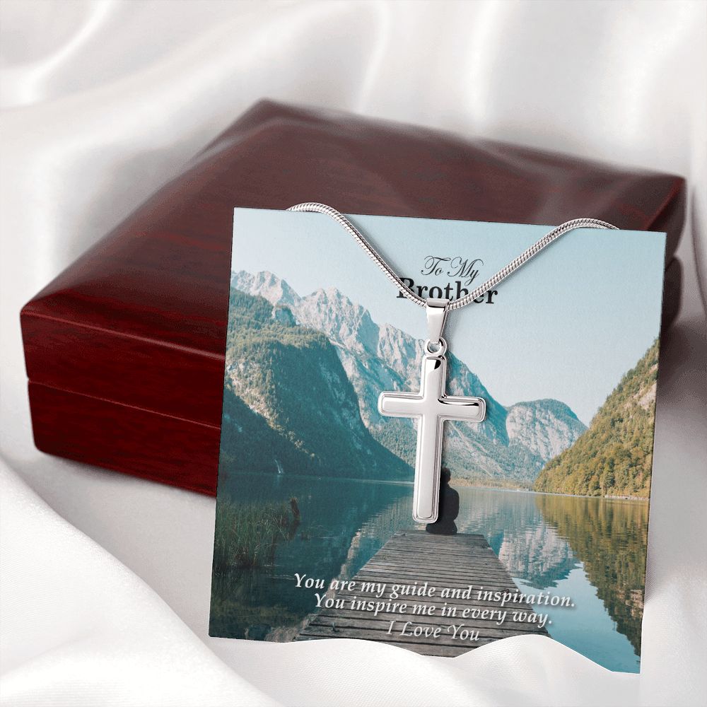 To My Brother, You Inspire Me In Every Way - Cross Necklace Necklace - Gift for Brother