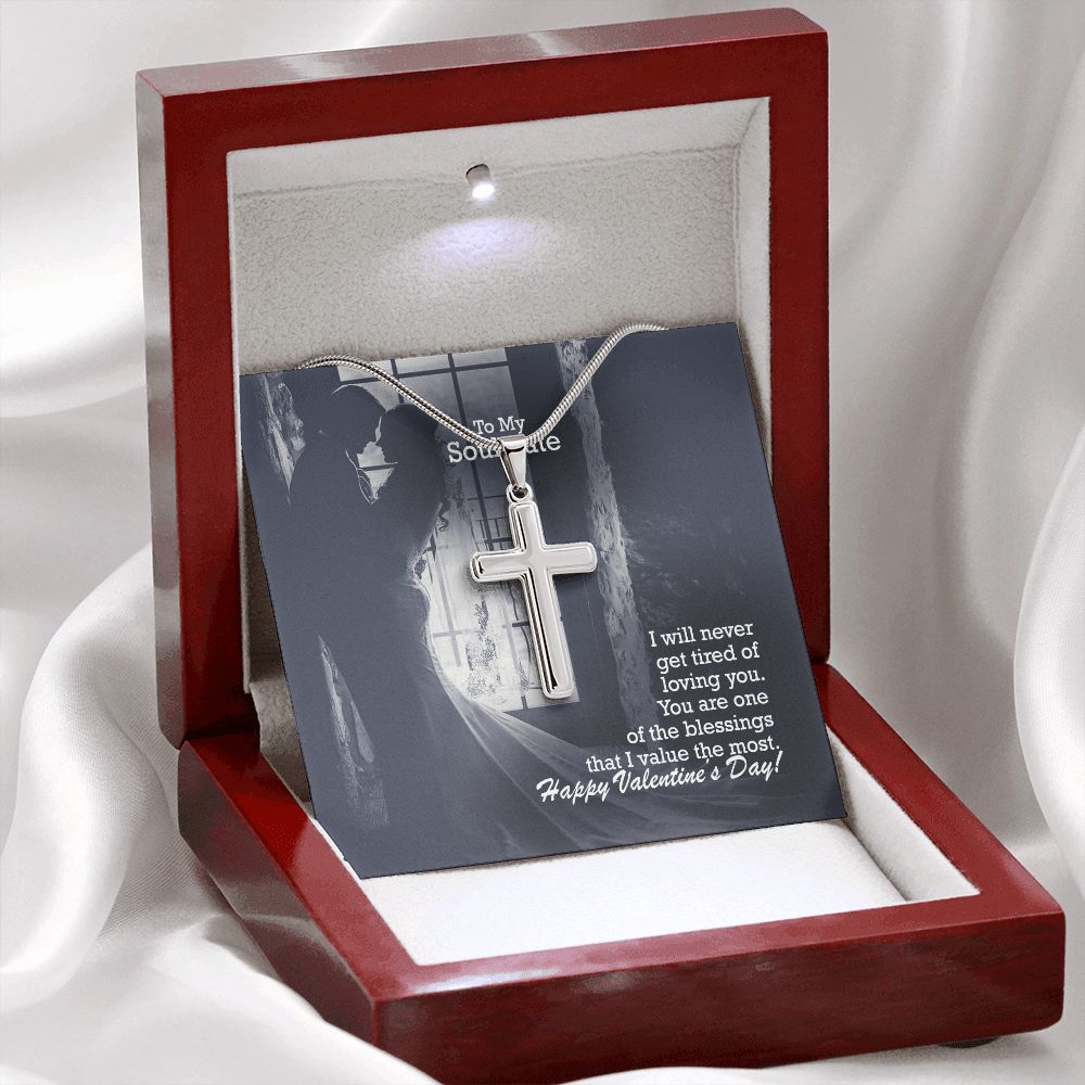 To My Soulmate, You Are One of The Blessings That I Value The Most - Stainless Cross Necklace with Message Card - Gift for Him