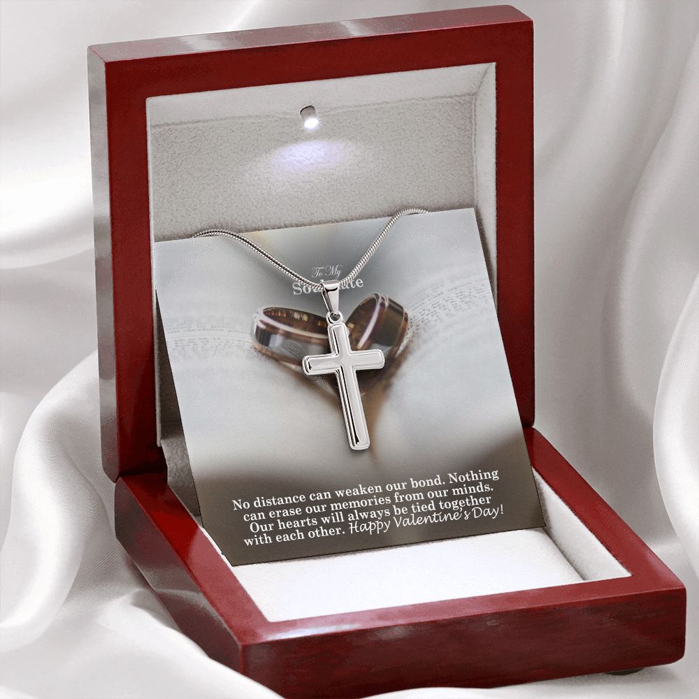 To My Soulmate, Our Hearts Will Always Be Tied Together With Each Other - Stainless Cross Necklace with Message Card - Gift for Him