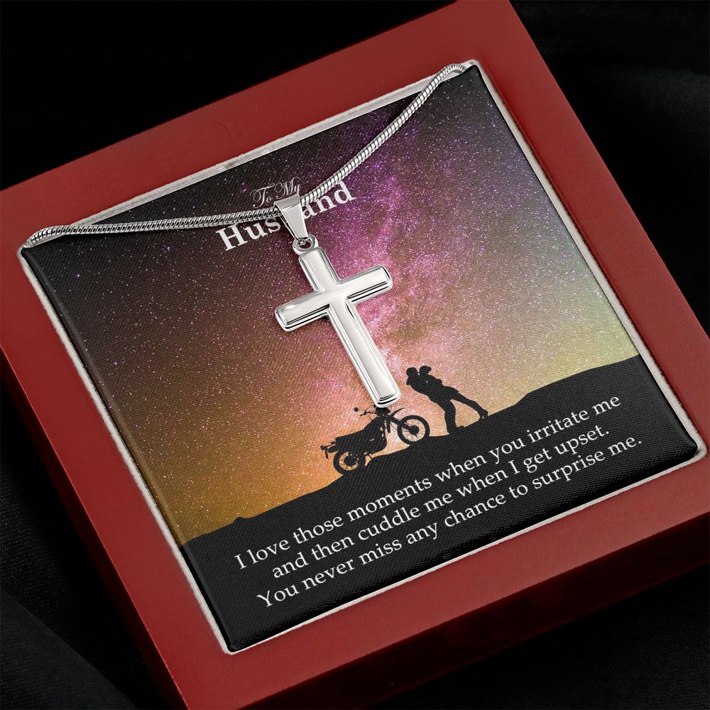 To My Husband, I Love Those Moments When You Irritate Me - Stainless Cross Necklace - Gift for Husband