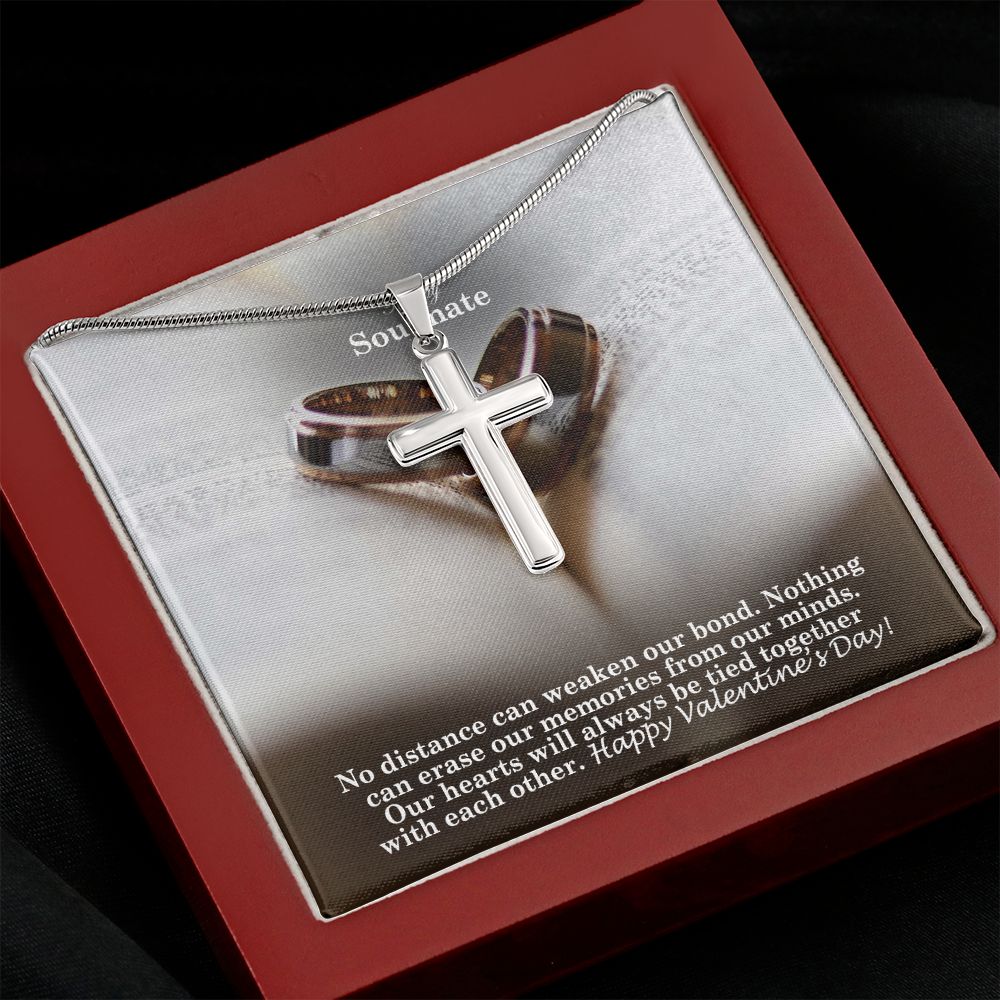 To My Soulmate, Our Hearts Will Always Be Tied Together With Each Other - Stainless Cross Necklace with Message Card - Gift for Him