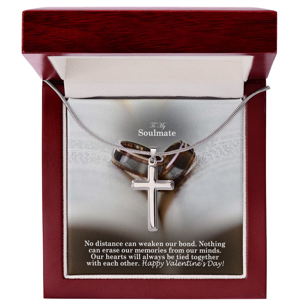 To My Soulmate, Our Hearts Will Always Be Tied Together With Each Other - Stainless Cross Necklace with Message Card - Gift for Him