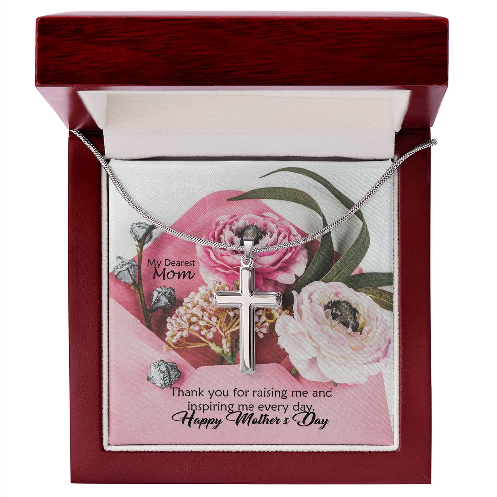 Thank You For Raising Me & Inspiring Me Every Day - Happy Mother's Day! - Cross Pendant Necklace - Gift for Mom