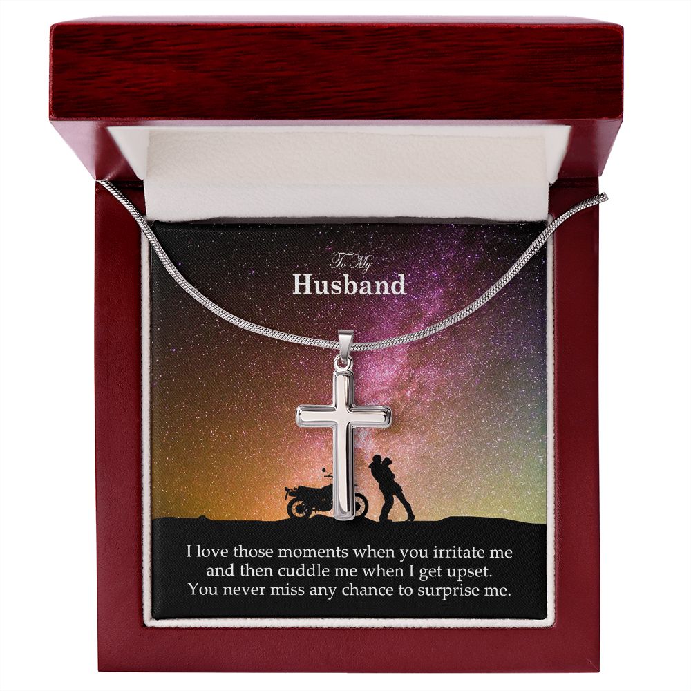 To My Husband, I Love Those Moments When You Irritate Me - Stainless Cross Necklace - Gift for Husband